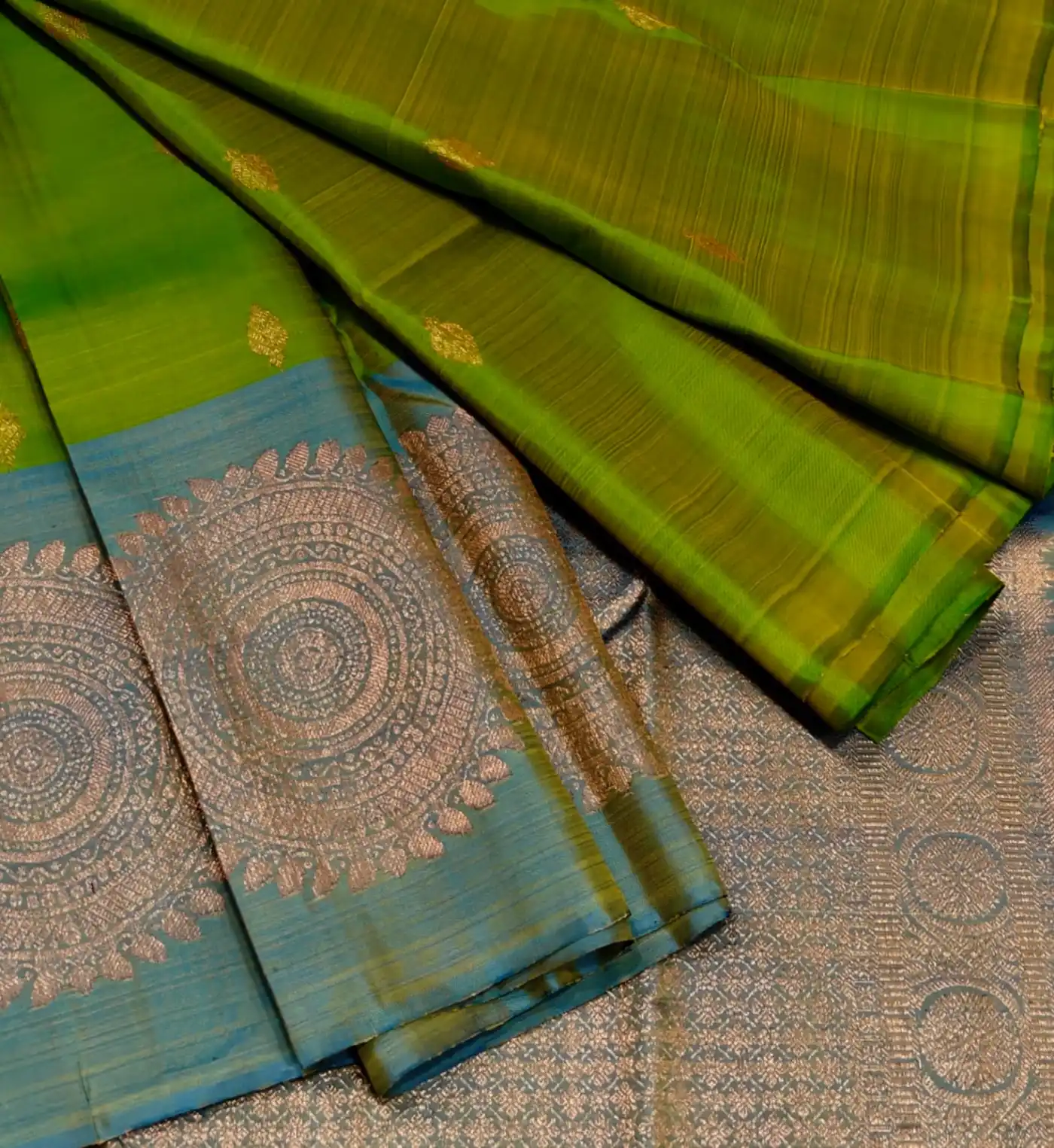 Parrot Green & Turquoise Blue Paithani Saree
